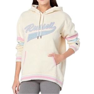 New women RUSSELL SCRIPT HOODIE Boyfriend Fit VINTAGE WHITE